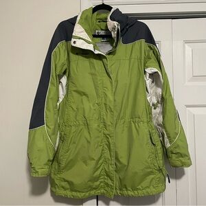 Columbia Vertex Women's Outdoor Ski Jacket Hood Green Gray Size XL